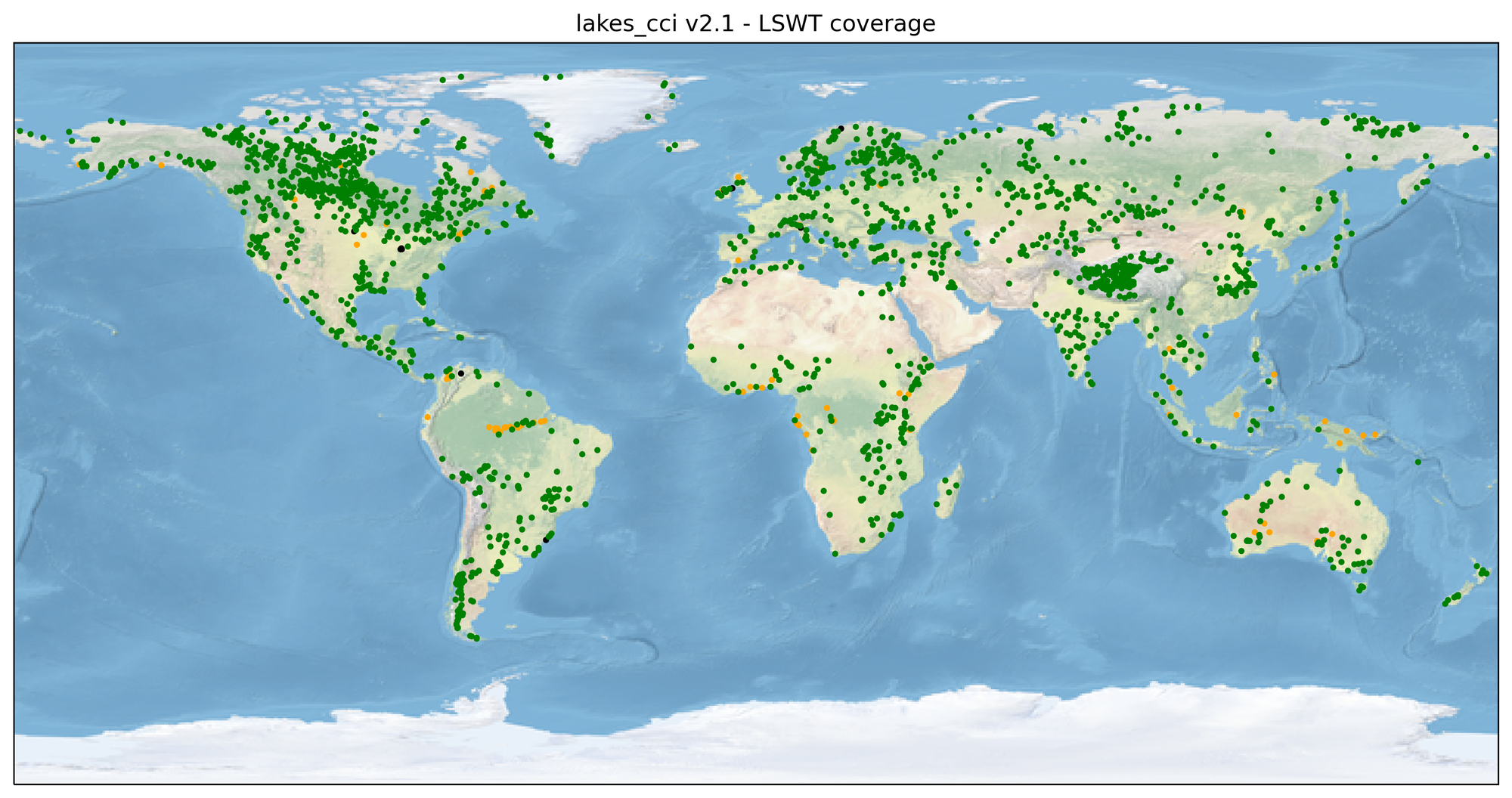 Lake Surface Water Temperature (LWST) - Spatial coverage (starting in 1992)